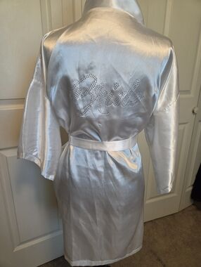 White Bridal Satin Robe with Crystal Embellished 'Bride' Back